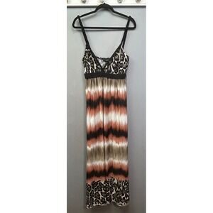 Hypnotik Maxi Dress Womens XL Brown Leopard Print Braided Empire Waist Beach